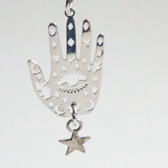 Hand of Fate Evil Eye Protection Dangle Earrings Silver Tone Hamsa Style NEW - Picture 7 of 7